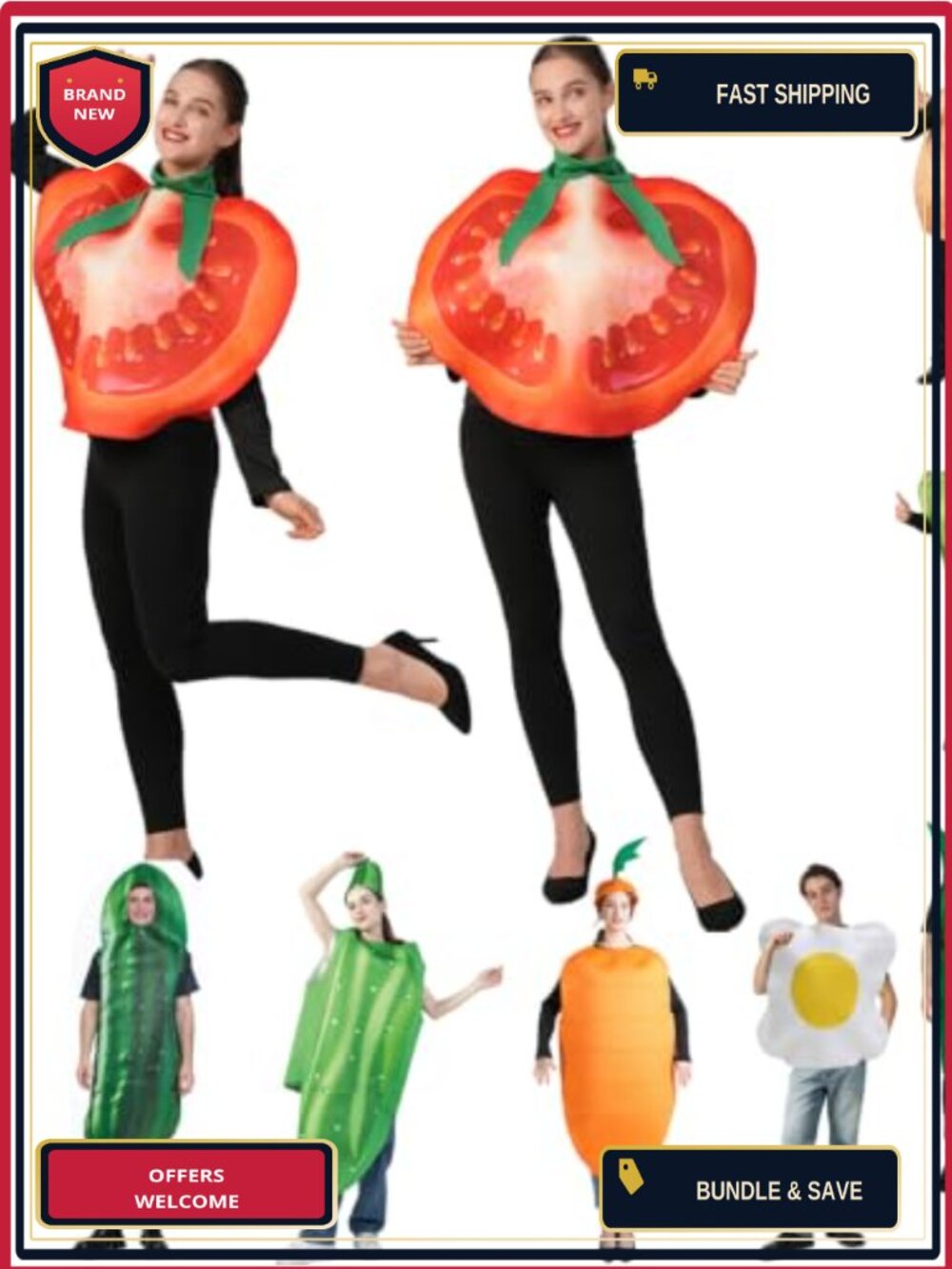 Adult Tomato Costume Tunic Fun Food Halloween Cosplay Vegetable One Size